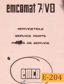 Emcomat-Emcomat 7-V8, Lathe, English German French, Service Parts Manual-7-V8-01